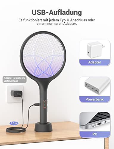 Detalle de YISSVIC Elektrische Fliegenklatsche extra stark 4000V 2 in 1 Schwarz (2 STK)