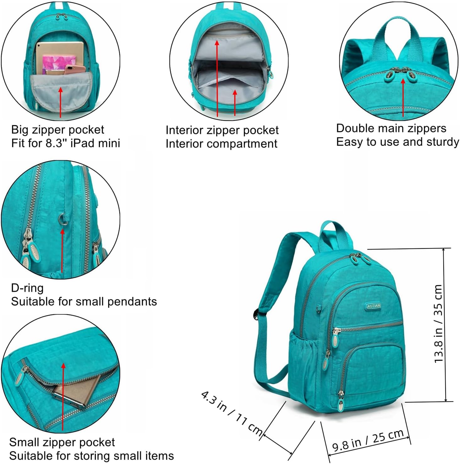 Detalle de AOTIAN Damen Daypack 9 Liter – Leichter, klassischer Rucksack aus Nylon