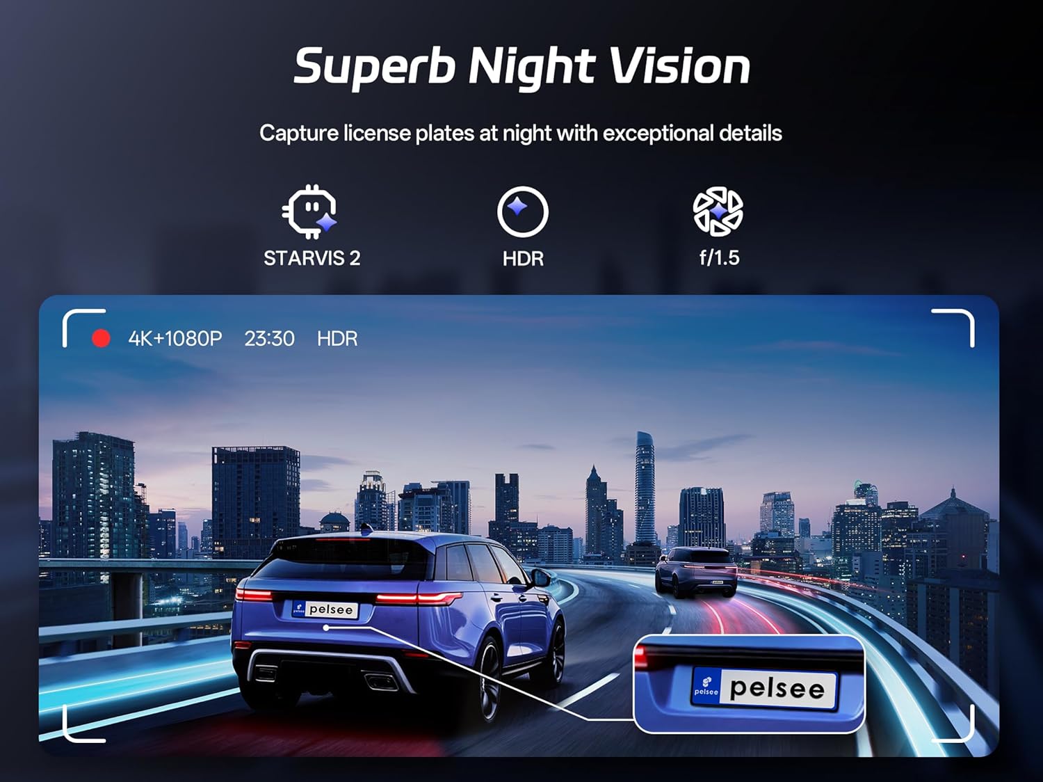 Thumbnail 2 de Pelsee S12 Pro Mirror Dash Cam with STARVIS 2 Sensor (4K Front + 1080P Rear) and 5.8GHz Wi‑Fi