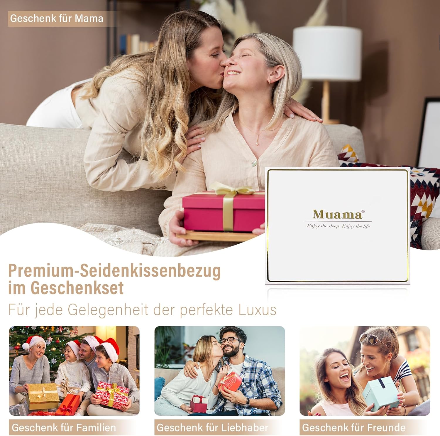 Thumbnail 6 de Muama Seidenkissenbezug 40x60 cm – Kissenhülle aus Seide mit verstecktem Reißverschluss (1 Stück), weiß