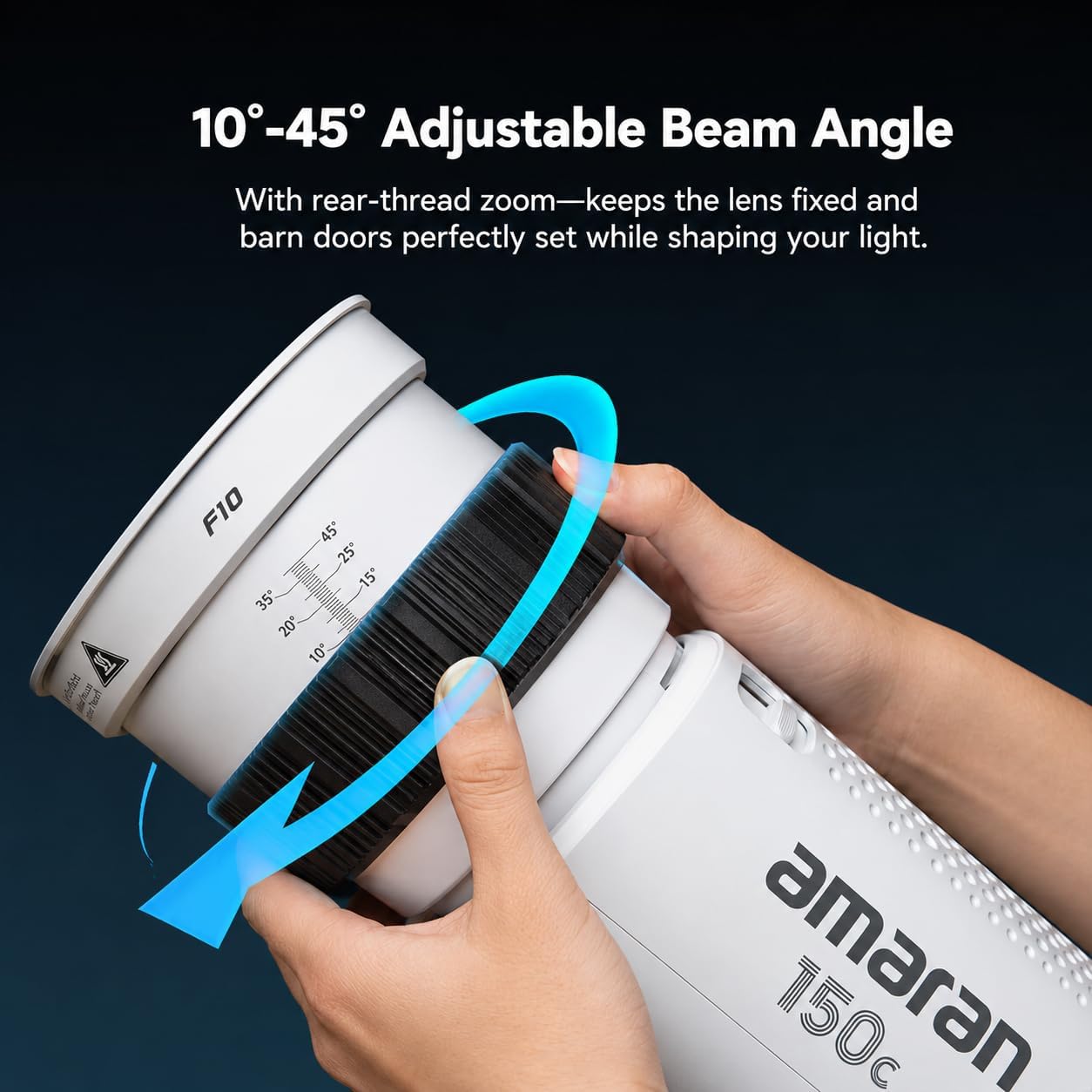 Detalle de DFCINE 10X Bowens Mount Fresnel Linse mit 4-flügeligen Barn Doors – 10–45° Fokus-Lichtformer für COB-Videoleuchten bis 200 W