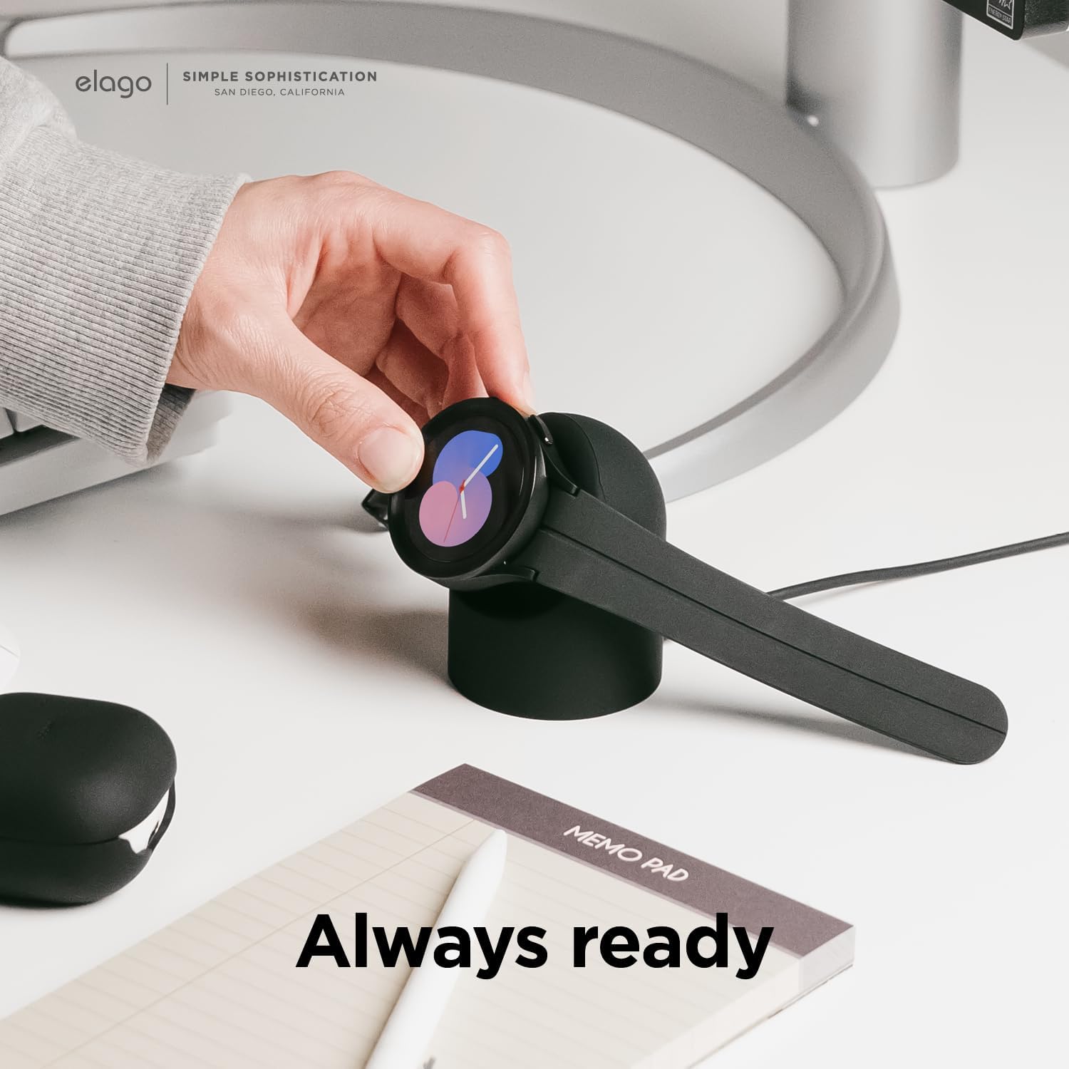 Thumbnail 2 de elago GWT2 Charger Stand for Samsung Galaxy Watch (8/8 Classic, 7/Ultra, 6/6 Classic, 5/5 Pro) – Nightstand mode with cable management (black)