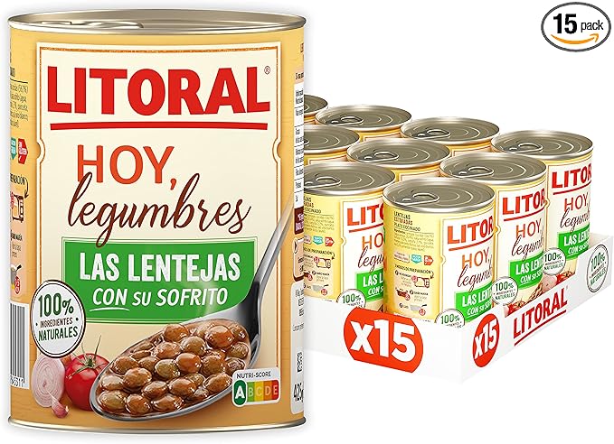 Litoral Hoy Lentejas con Sofrito Sin Gluten 15x425g