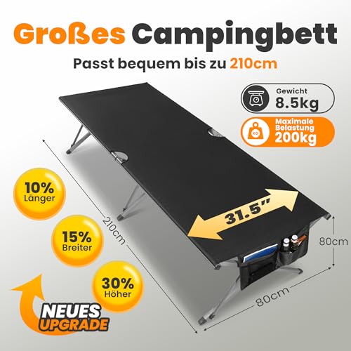 Detalle 2 de Join Nature Feldbett Klappbar 210 x 80 x 60 cm – robustes Campingbett mit 200 kg Tragfähigkeit