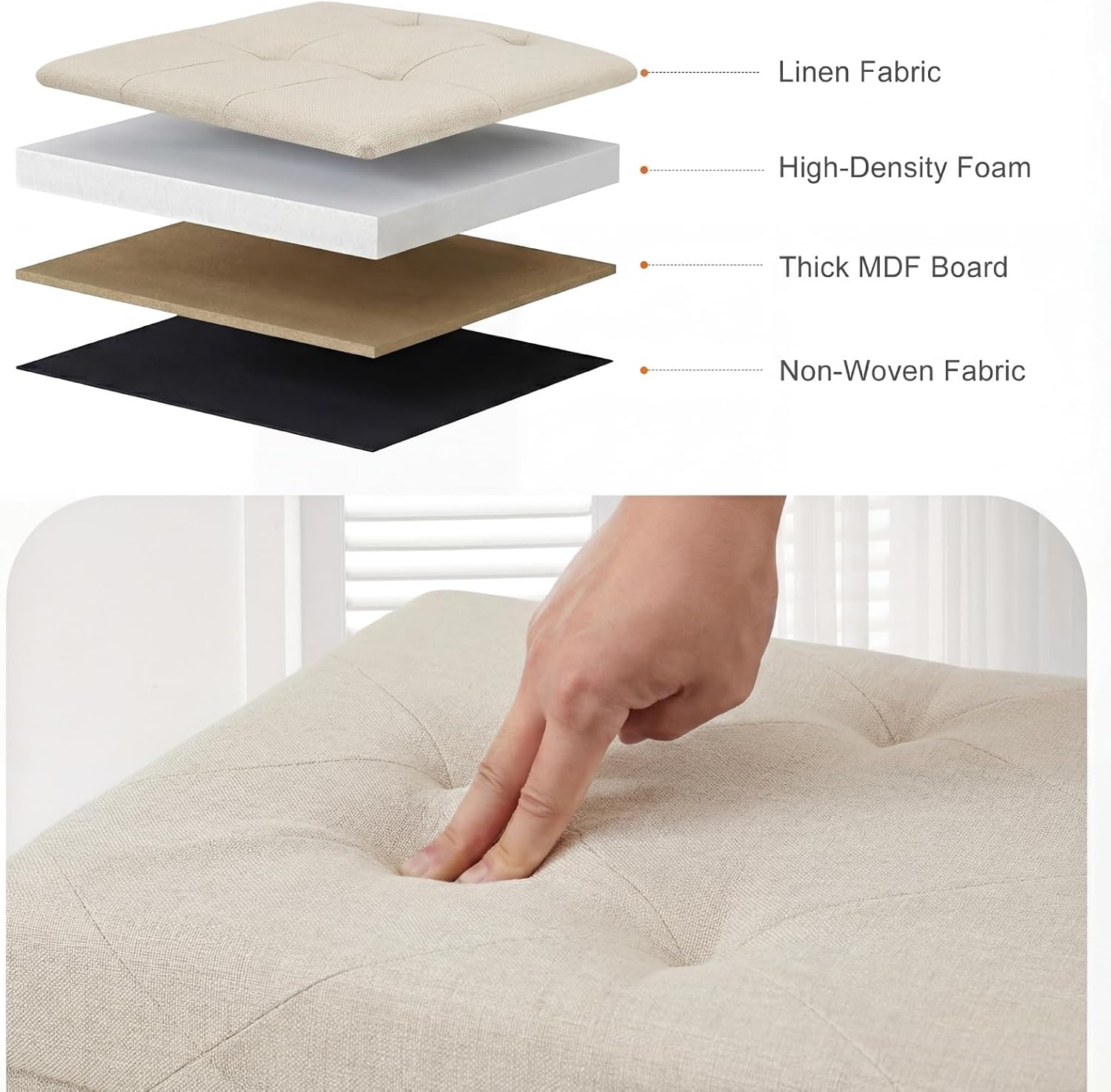 Detalle de Sweetcrispy Storage Ottoman Bench, 43-Inch