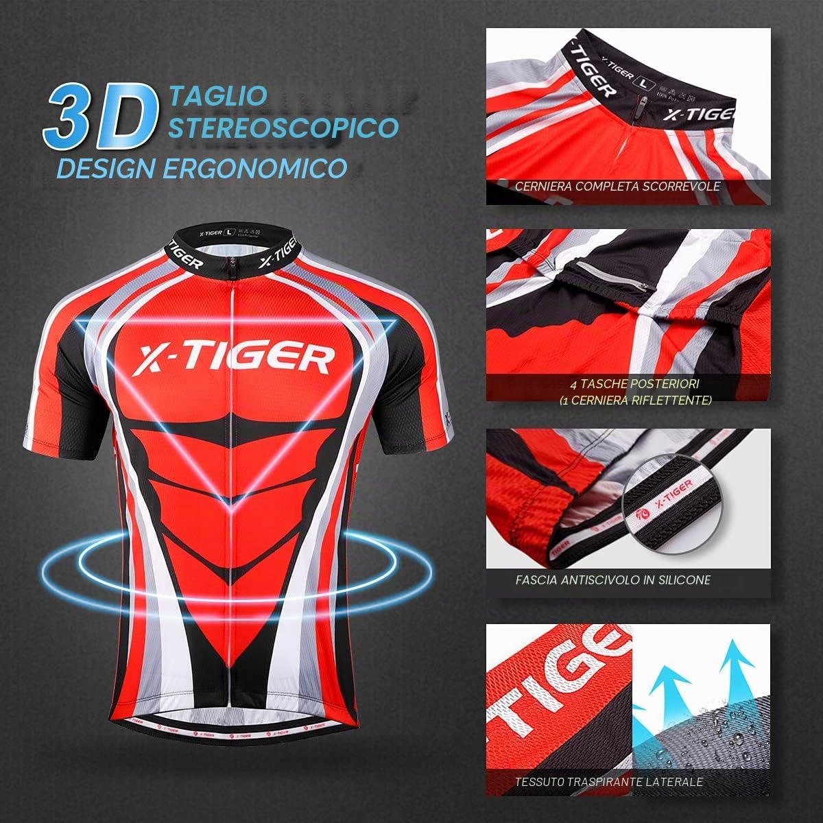 Detalle de X-TIGER Ciclismo Uomo 5D Gel Salopette: Pantaloncini Corti Imbottiti