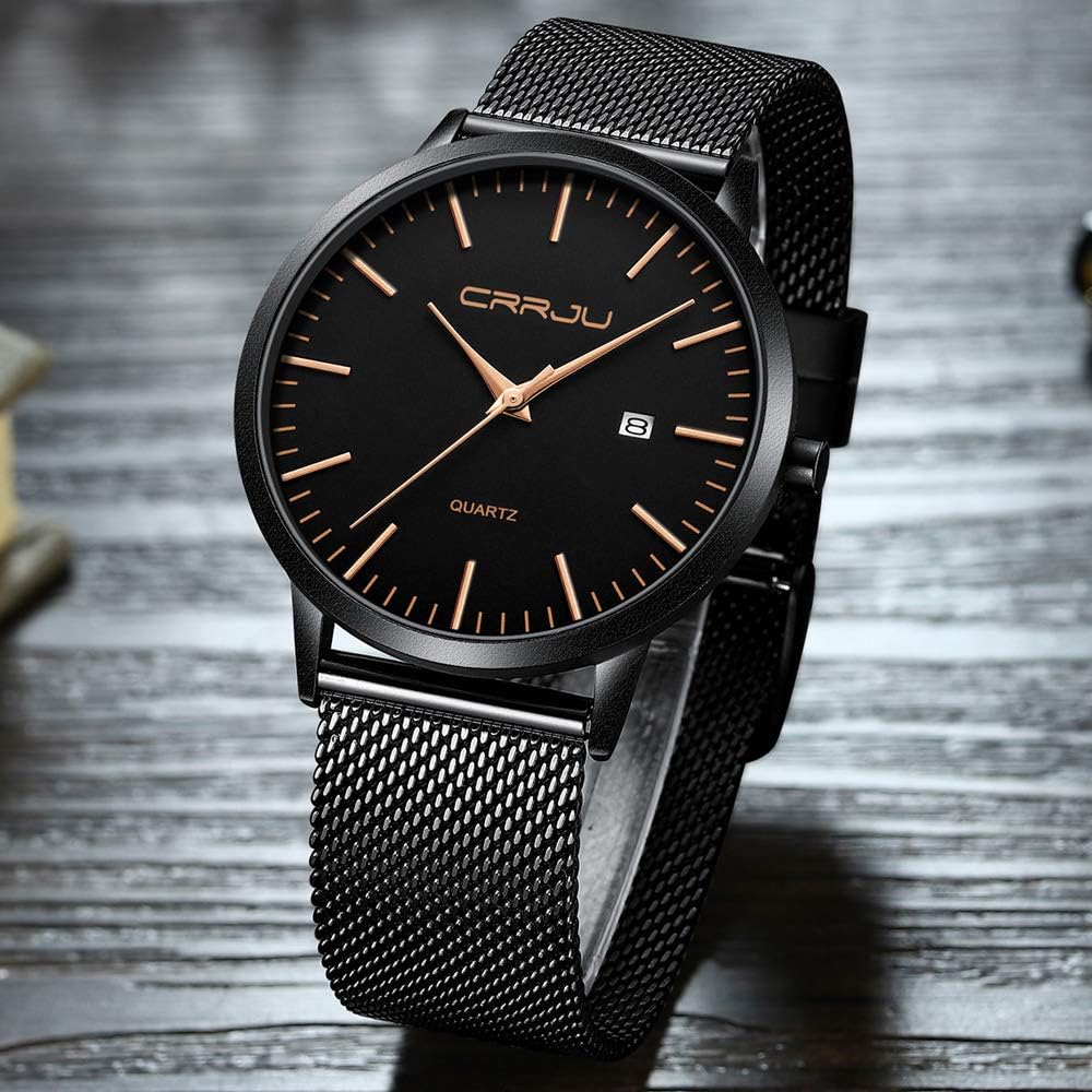 Thumbnail 4 de CRRJU Herren Uhr ultra dünn wasserdicht – analog, Quarz mit Edelstahl-Meshband