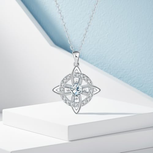 Detalle de J.MUEN Collar Nudo de Bruja Plata de Ley 925 – Nudo Celta para Mujeres