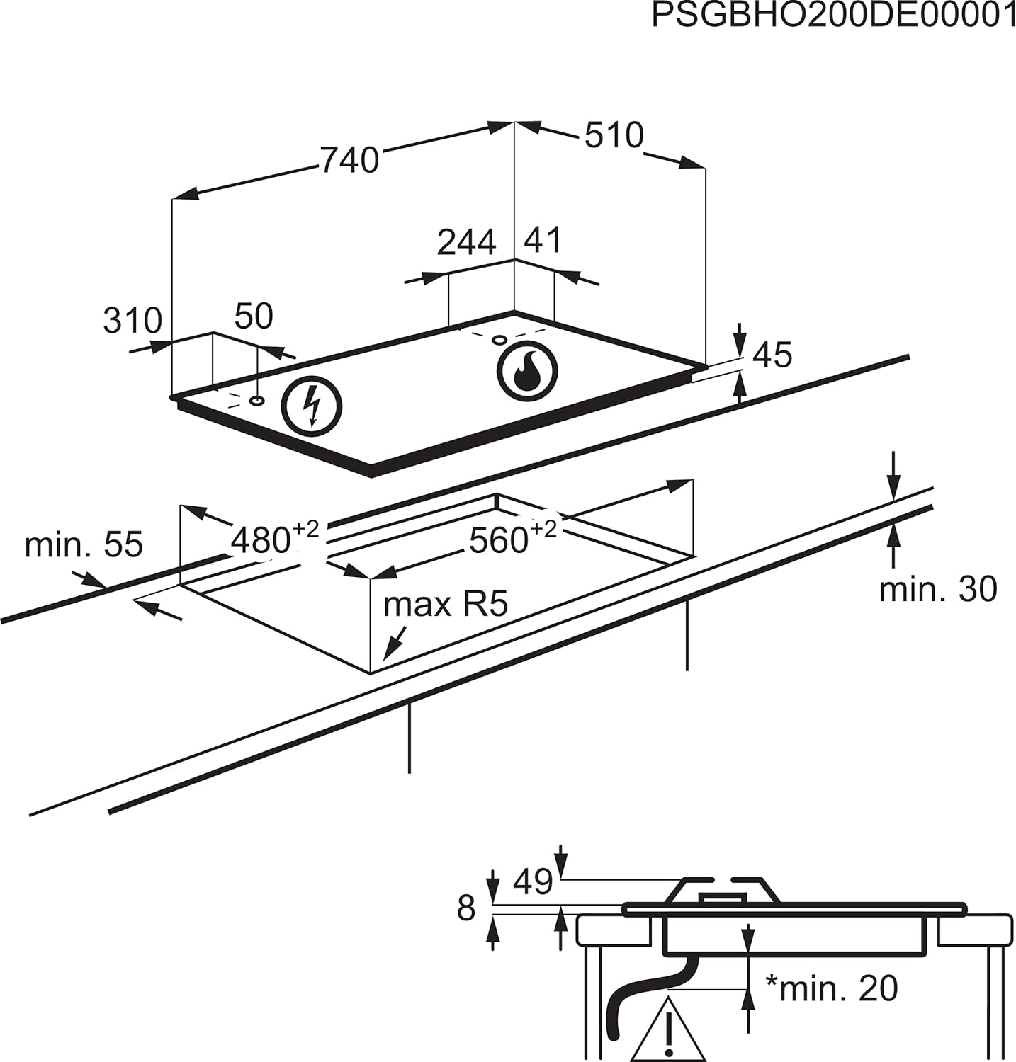 Thumbnail 6 de Electrolux EGG75372K piano cottura 75 cm