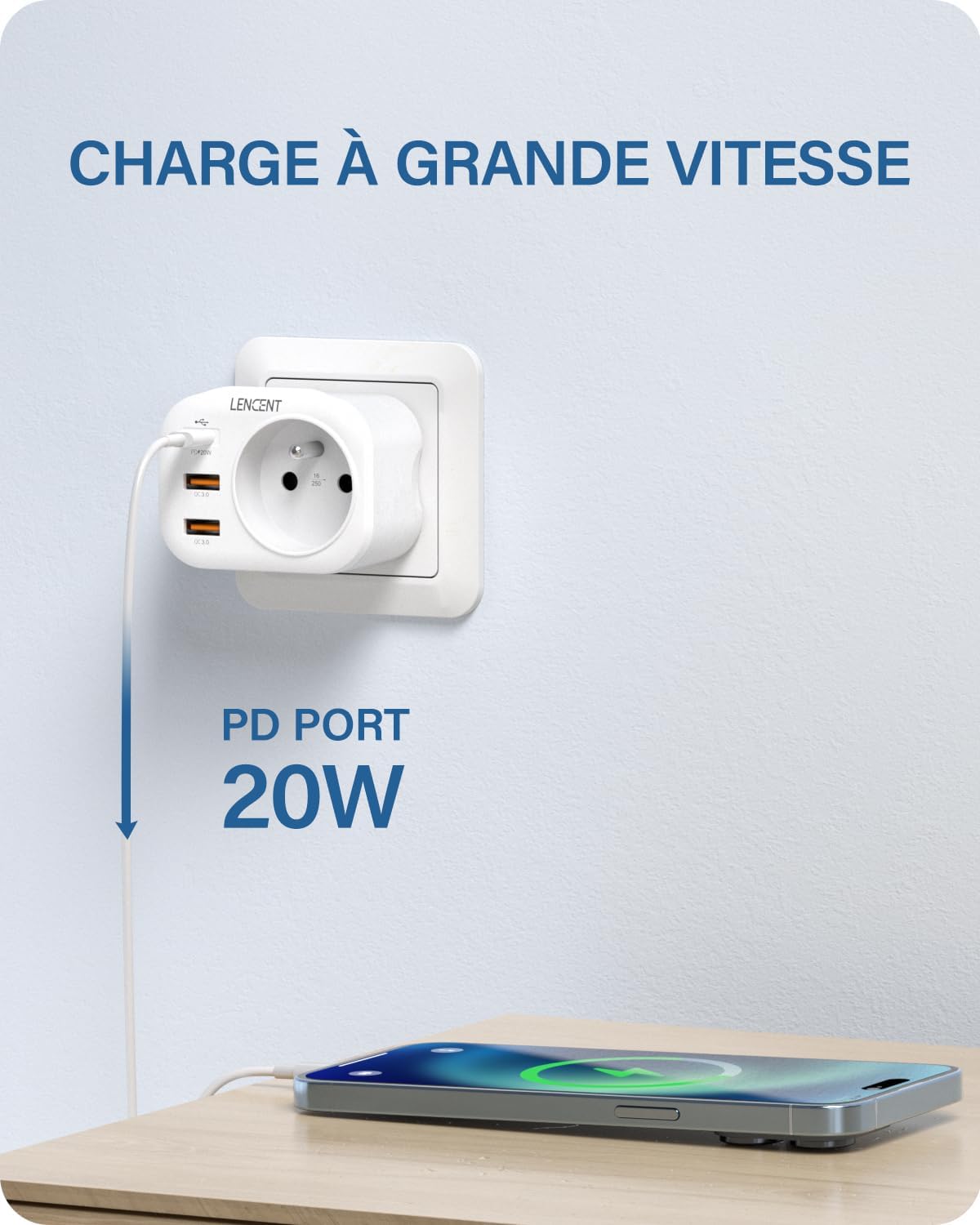 Detalle 2 de LENCENT Prise USB 20W Chargeur Rapide