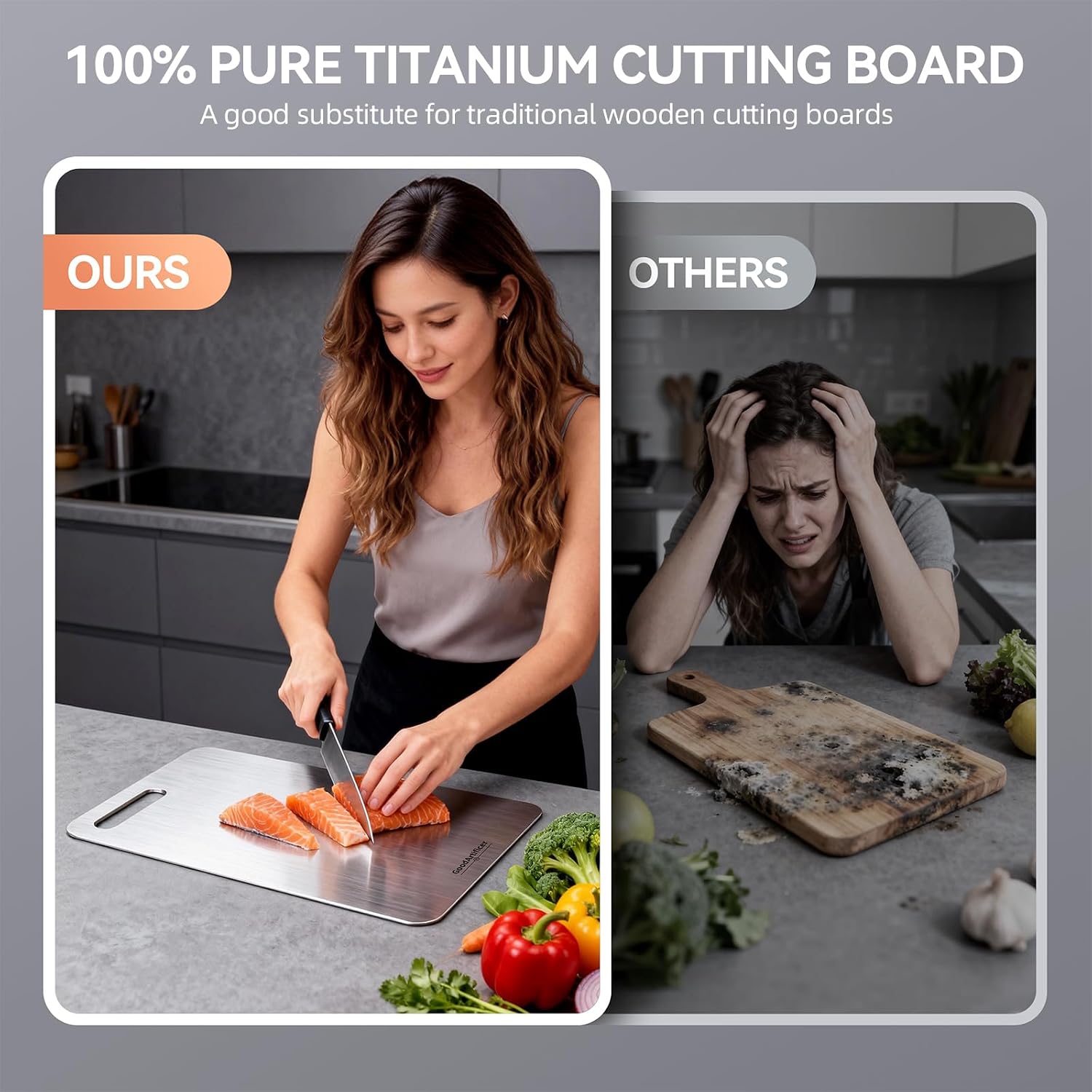 Detalle de Titanium Cutting Boards Set of 3: 100% Pure Titanium, Double-Sided, Dishwasher Safe