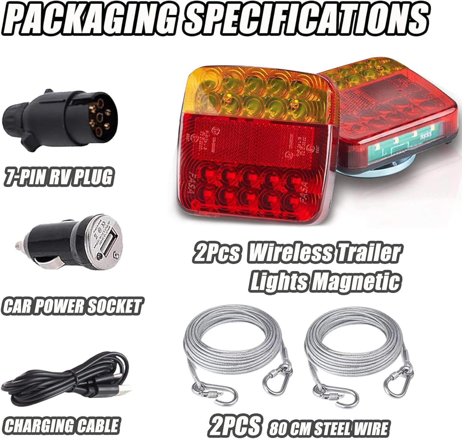 Detalle de Wireless Magnetic Trailer Lights Kit 12V-24V: Rechargeable LED Towing Board with 7 Pin Plug & USB-C