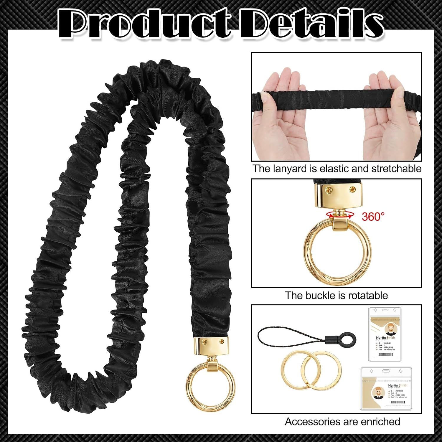 Thumbnail 2 de HONSIO Scrunchie Lanyard with ID Holder, Stretchy Retractable Badge Lanyard