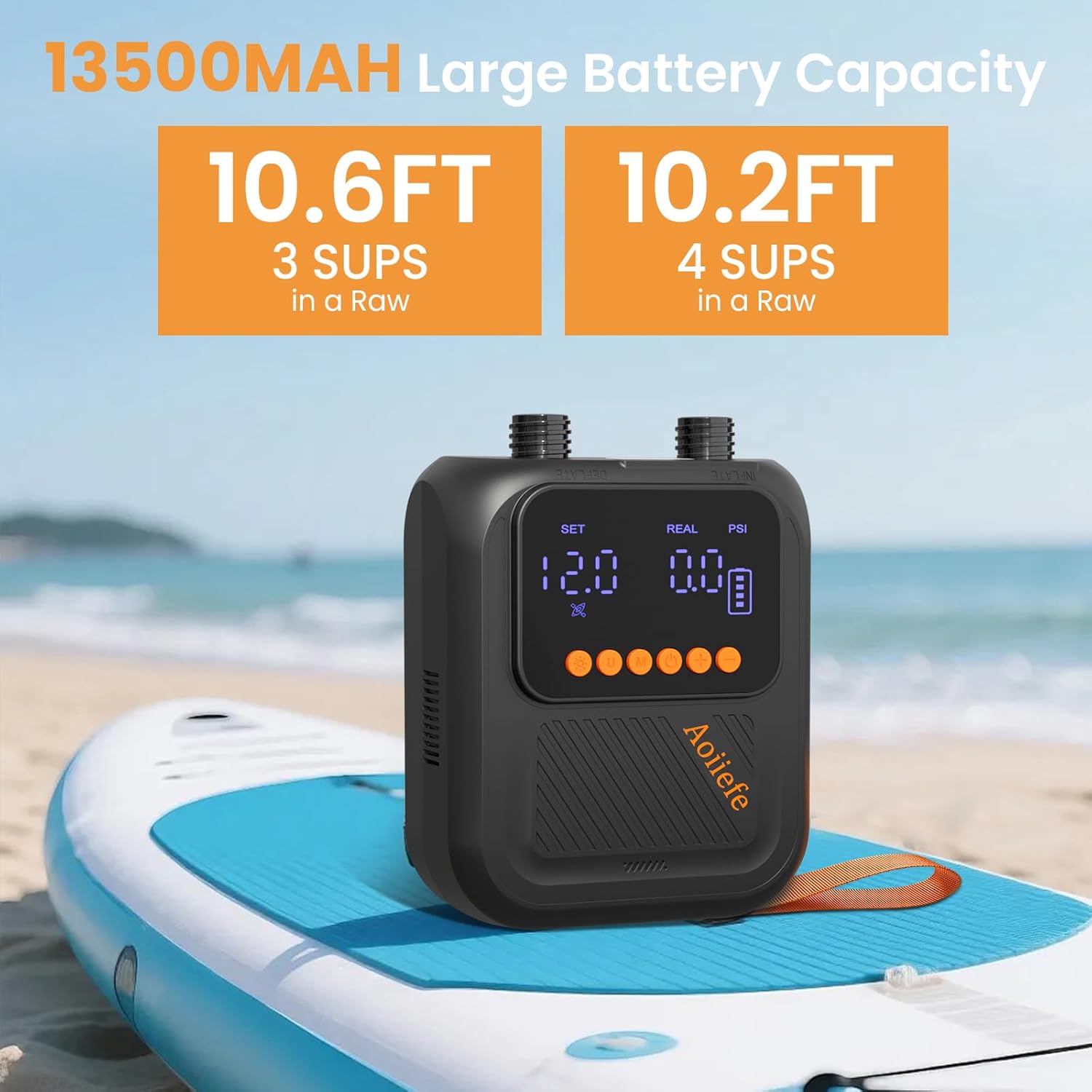 Detalle 2 de Aoiiefe Portable Rechargeable Electric SUP Pump: Compact, Fast Inflation for Boards, Kayaks, and More