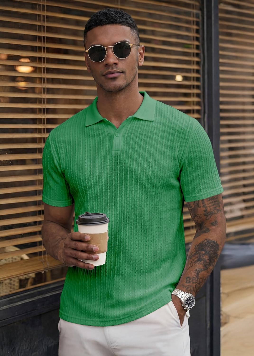 Thumbnail 1 de JMIERR Mens Casual Polo Shirt: Vintage Knit Summer Polo