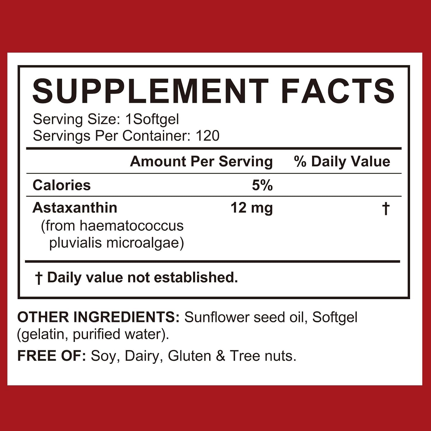 Detalle 2 de LTQXGT Astaxanthin Supplement 12 mg