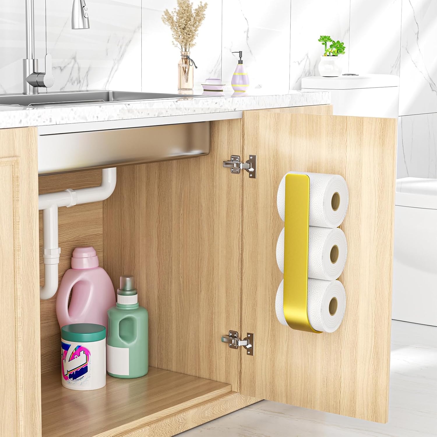 Detalle de Toilettenpapier Aufbewahrung Gold – selbstklebender Halter ohne Bohren für 3 Rollen