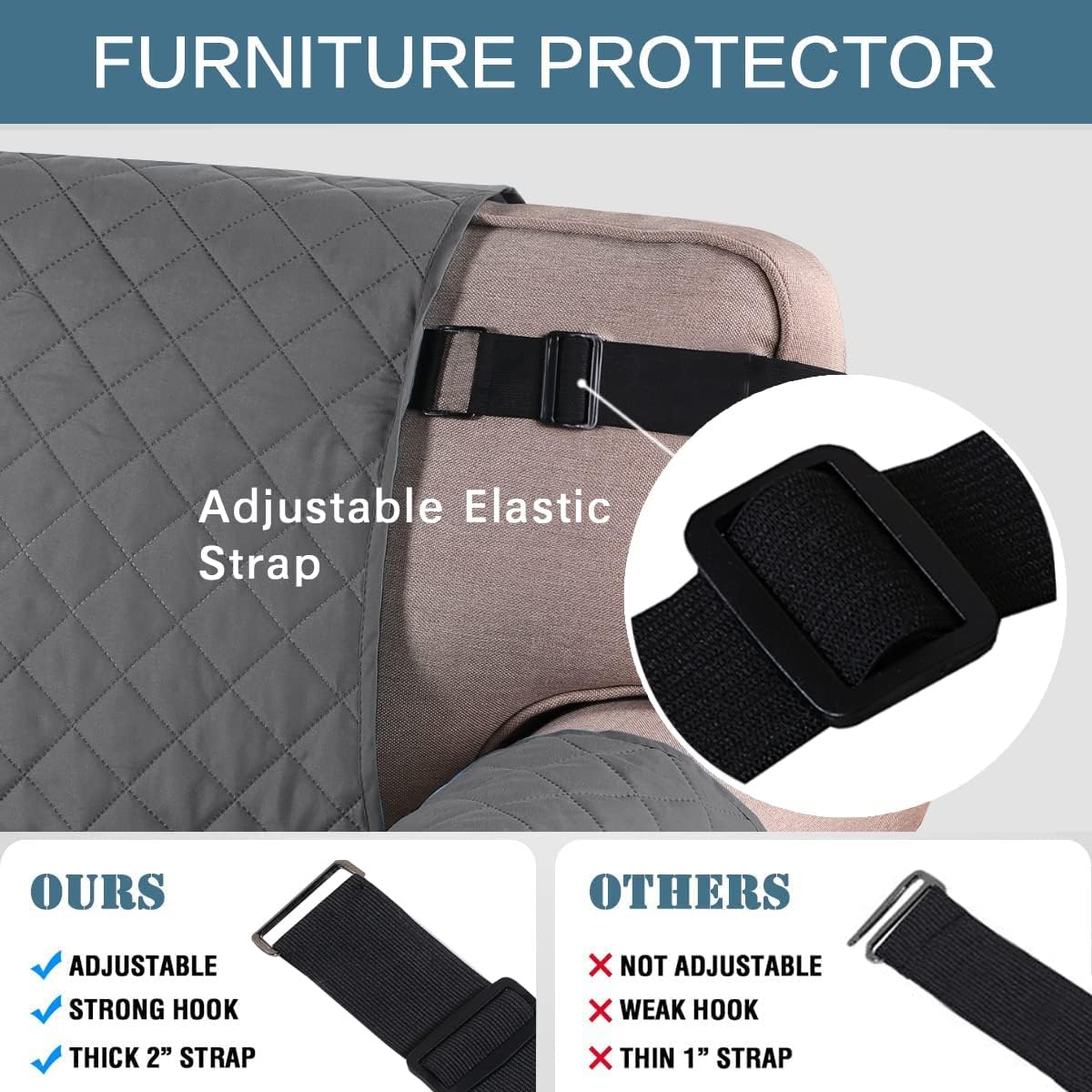 Thumbnail 2 de BellaHills Reversible Armchair Cover (Grey/Beige) – Water-repellent, quilted faux suede with elastic straps