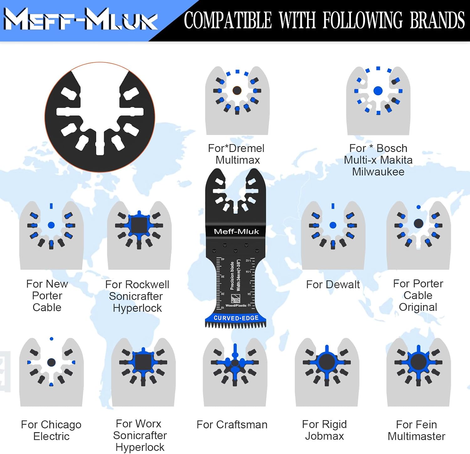 Detalle 2 de Meff-Mluk 26PCS Japanese Titanium Oscillating Saw Blades kit with C-clip adapters