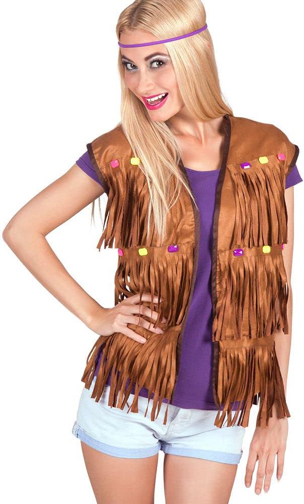 Thumbnail 5 de Boland 44521 Hippie-Weste für Erwachsene, Größe M/L, Braun mit bunten Details und Fransen