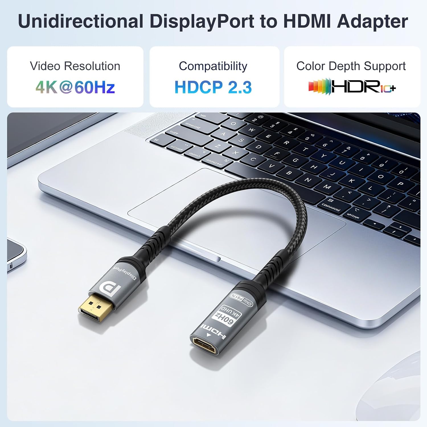 Detalle de Ubluker DPHD-4K60HZ DisplayPort to HDMI Adapter, 4K 60Hz, HDCP 2.3