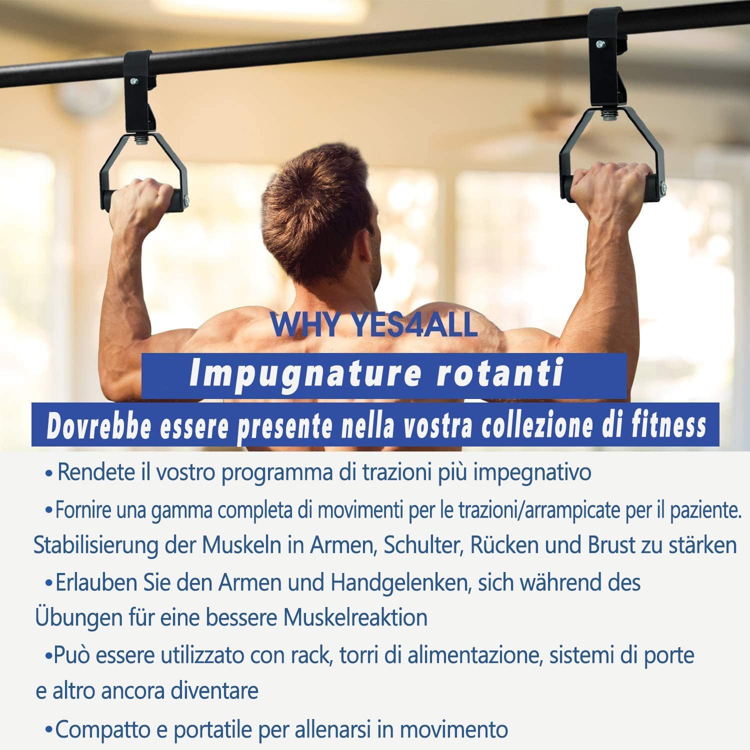 Detalle de Yes4All Barra per trazioni da parete multifunzione – maniglie rotanti antiscivolo con imbottitura in schiuma