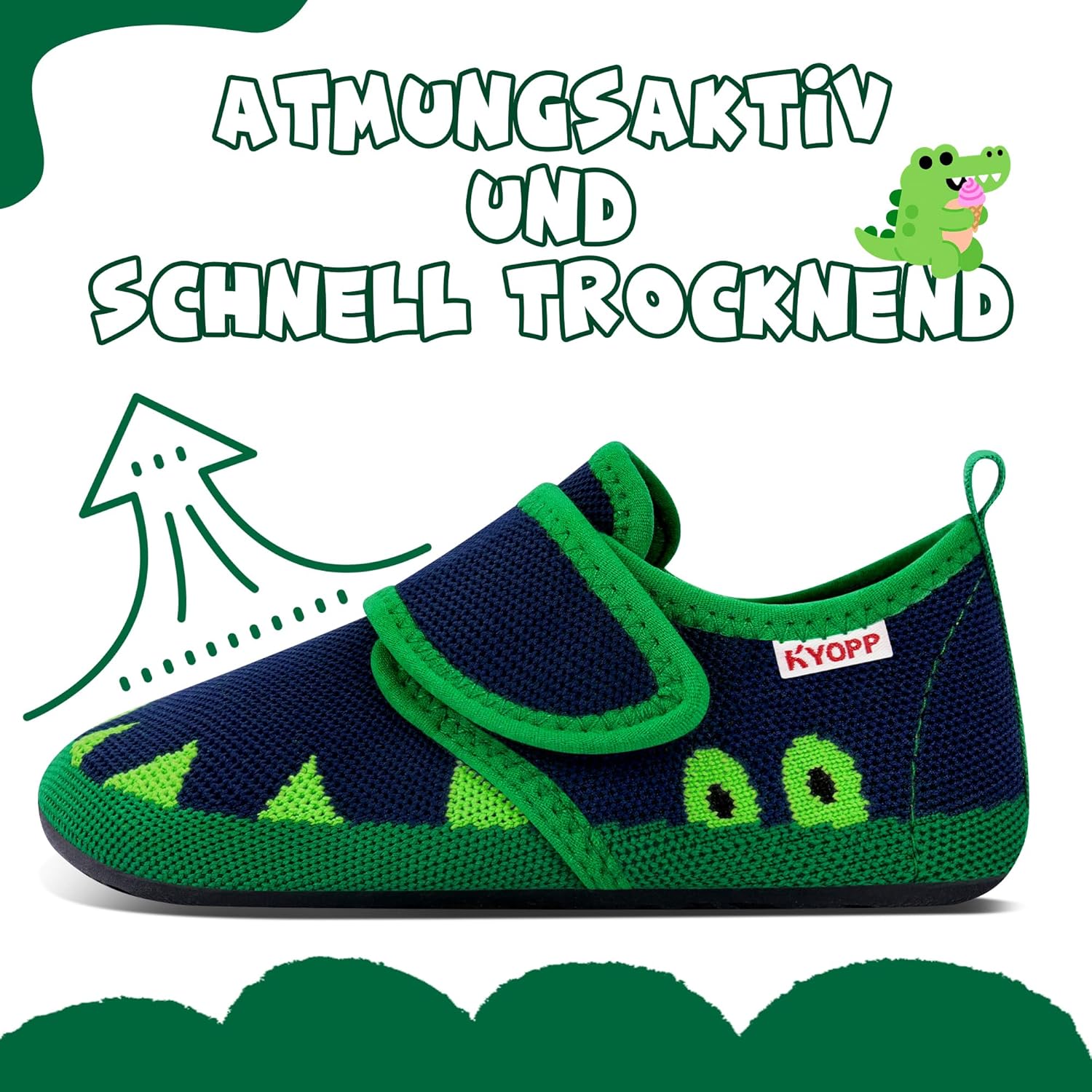 Detalle de Kyopp Hausschuhe Kinder Barfussschuhe mit Klettverschluss – atmungsaktiv, rutschfest und einfach anzuziehen