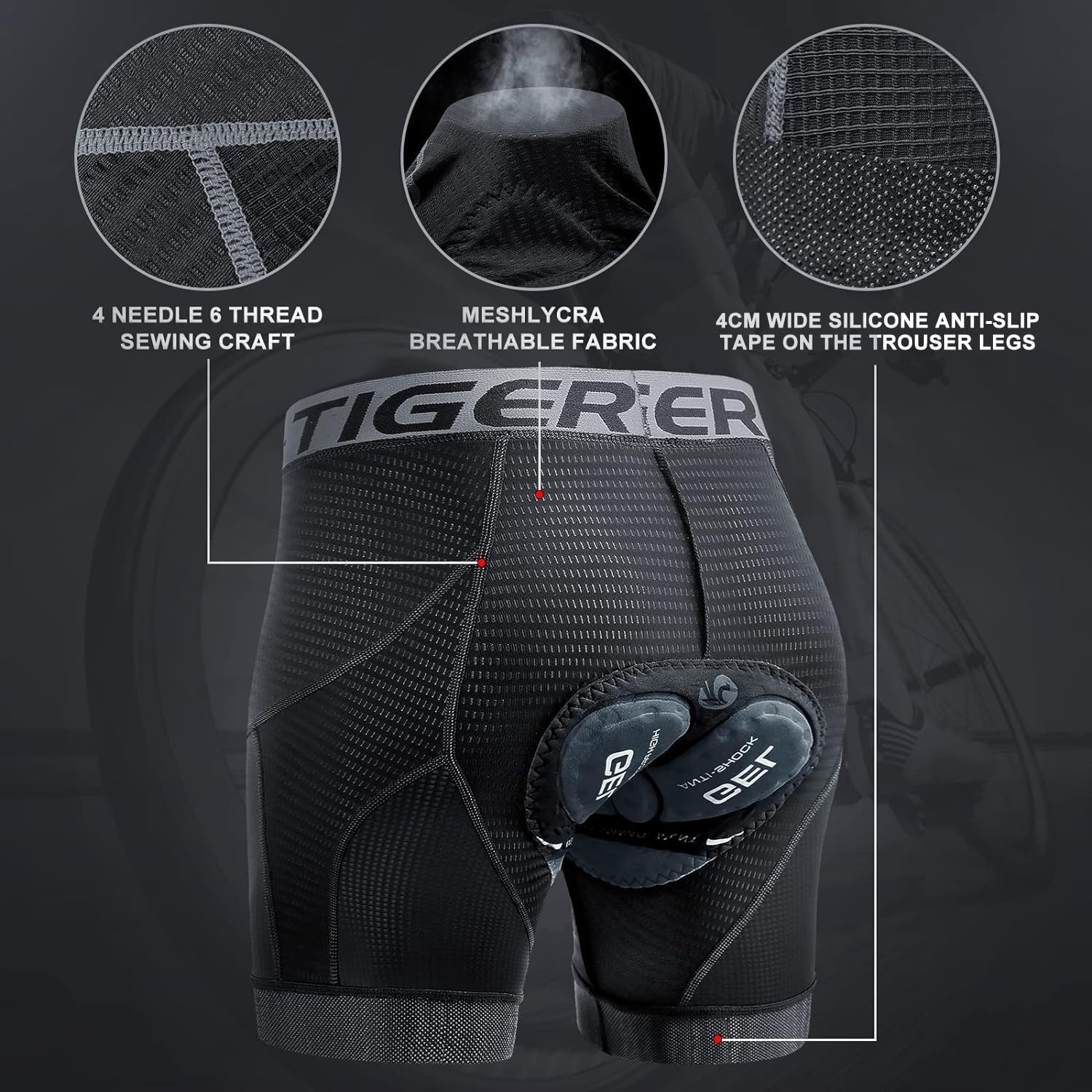 Detalle de X-TIGER Ciclismo Uomo 5D Gel Imbottito Boxer: comfort e versatilità per MTB, strada e altro