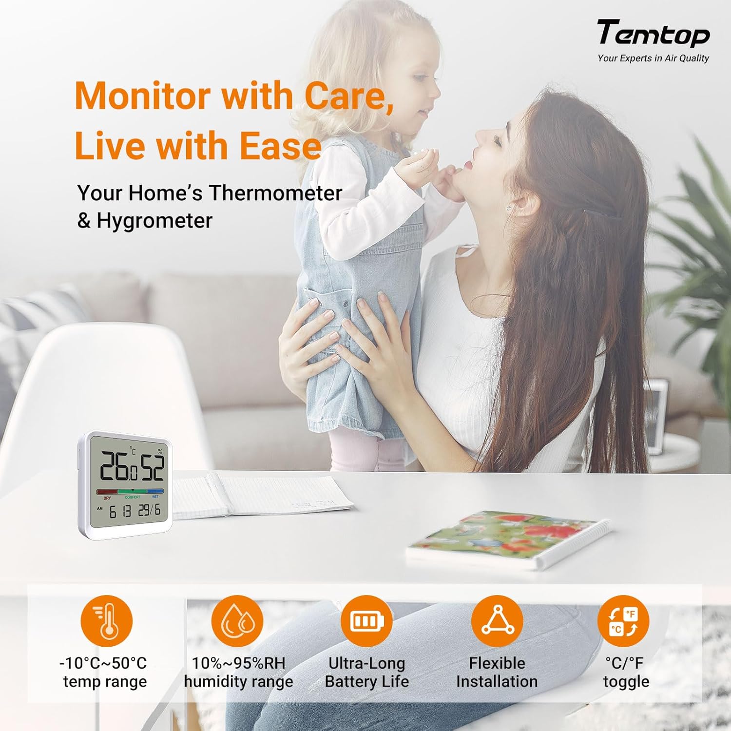 Thumbnail 1 de Temtop Indoor Thermometer Hygrometer T1-SE: Compact Temperature, Humidity & Comfort Monitor