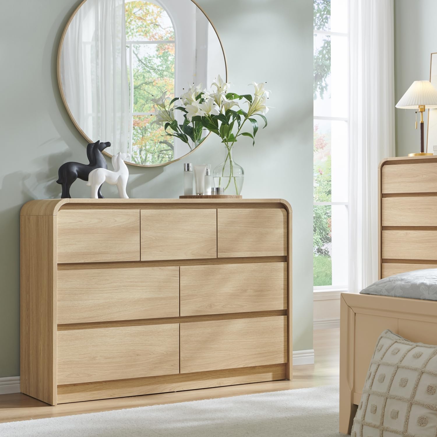 Detalle de Aitjunz LDQMFJ7D-NA-dresser Modern 7-Drawer Dresser, Natural Oak