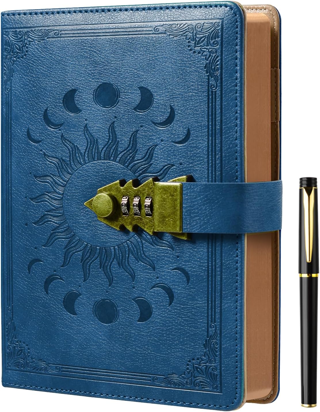Detalle de ZXHQ Tagebuch mit Schloss A5 (21 x 15 cm) inkl. Stift-Set – nachfüllbares Lederjournal im Vintage-Look