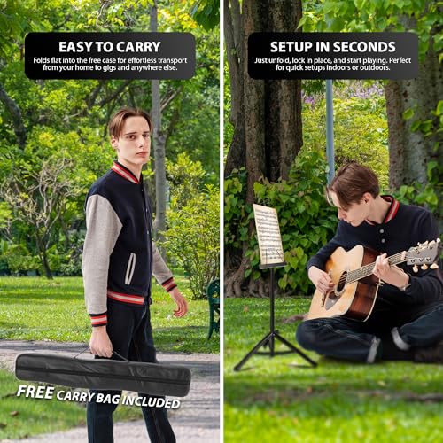 Detalle de ZENO Music Stand: Foldable, Adjustable Sheet Music Stand with Clip Holder and Carry Bag