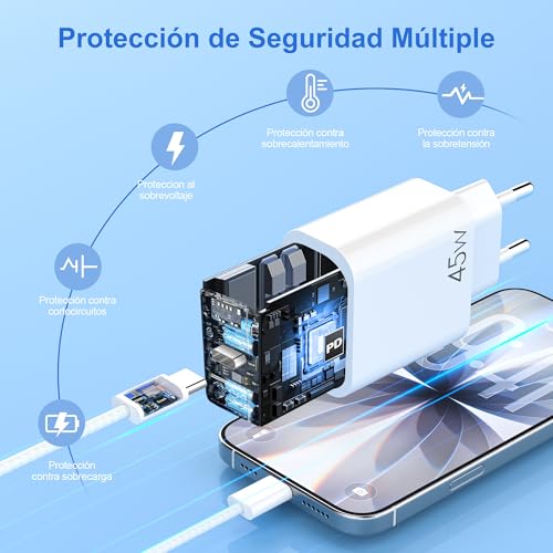 Detalle de YISH 45W Cargador USB-C GaN PD3.0: carga rápida y portátil para tus dispositivos