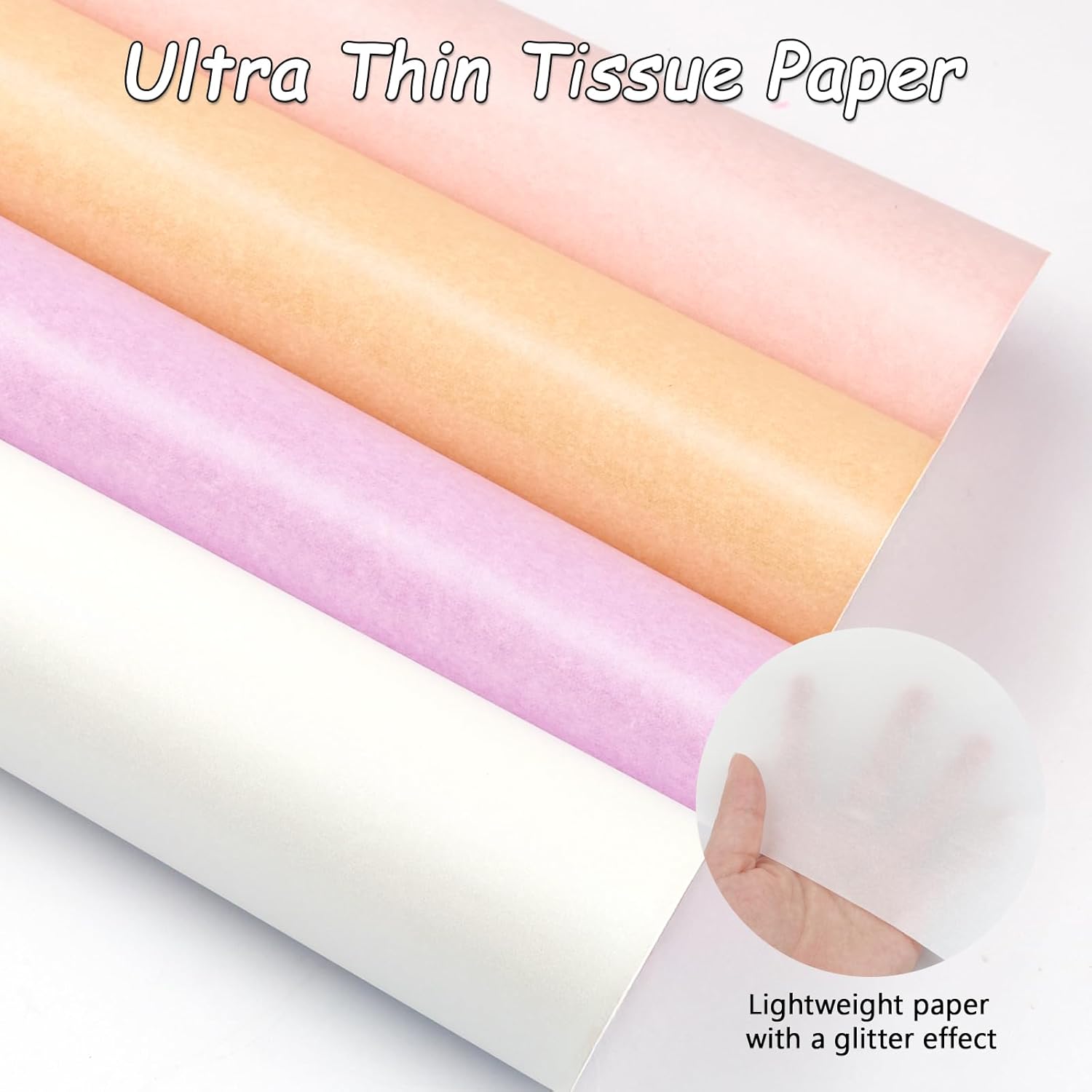 Detalle de Metallic Seidenpapier Set 120 Blatt 29,8 × 20,4 cm – Rosa, Weiß, Champagnerpulver, Violett