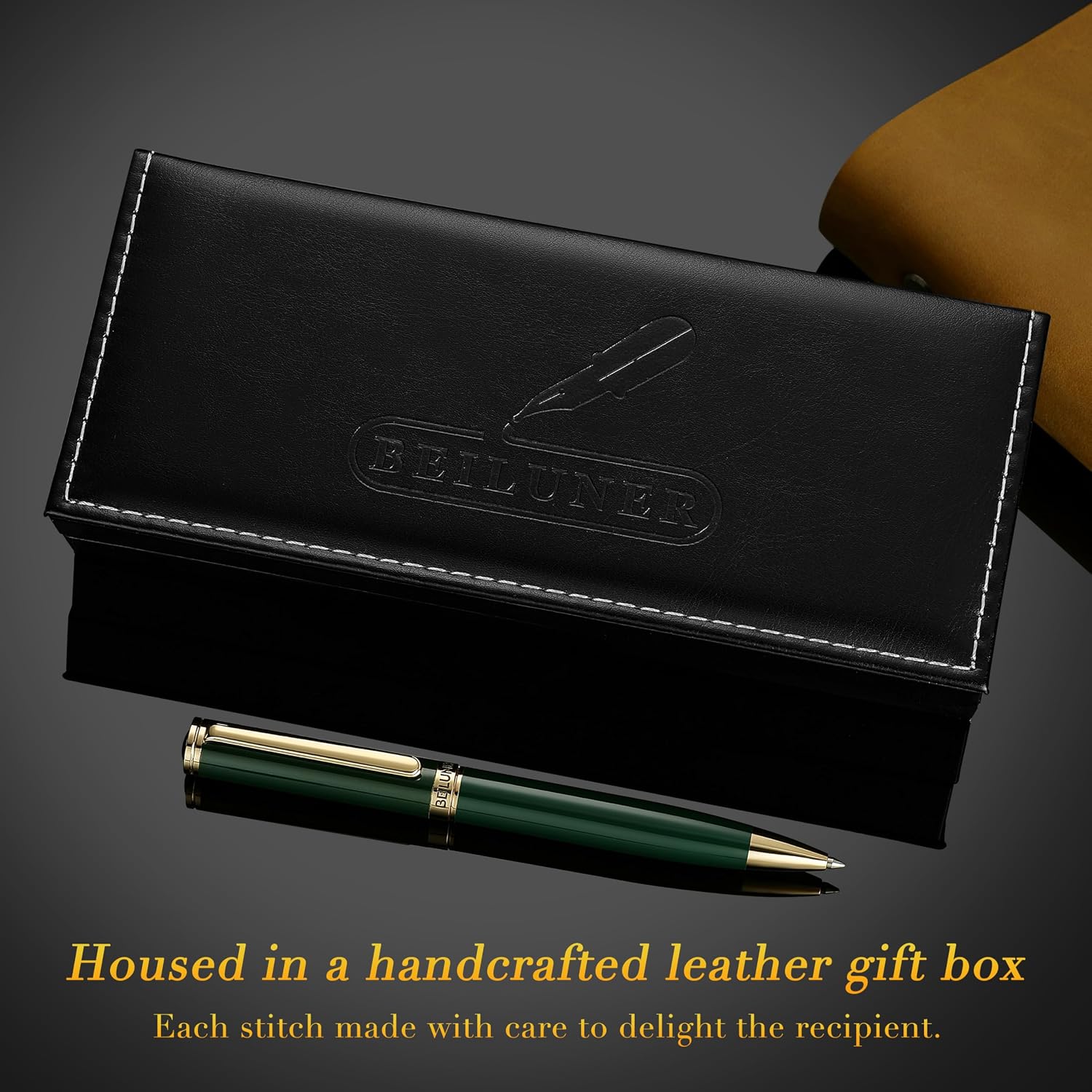 Detalle de BEILUNER Penna a gel lusso con finitura oro 24K e lacca verde piano (set regalo retrattile)