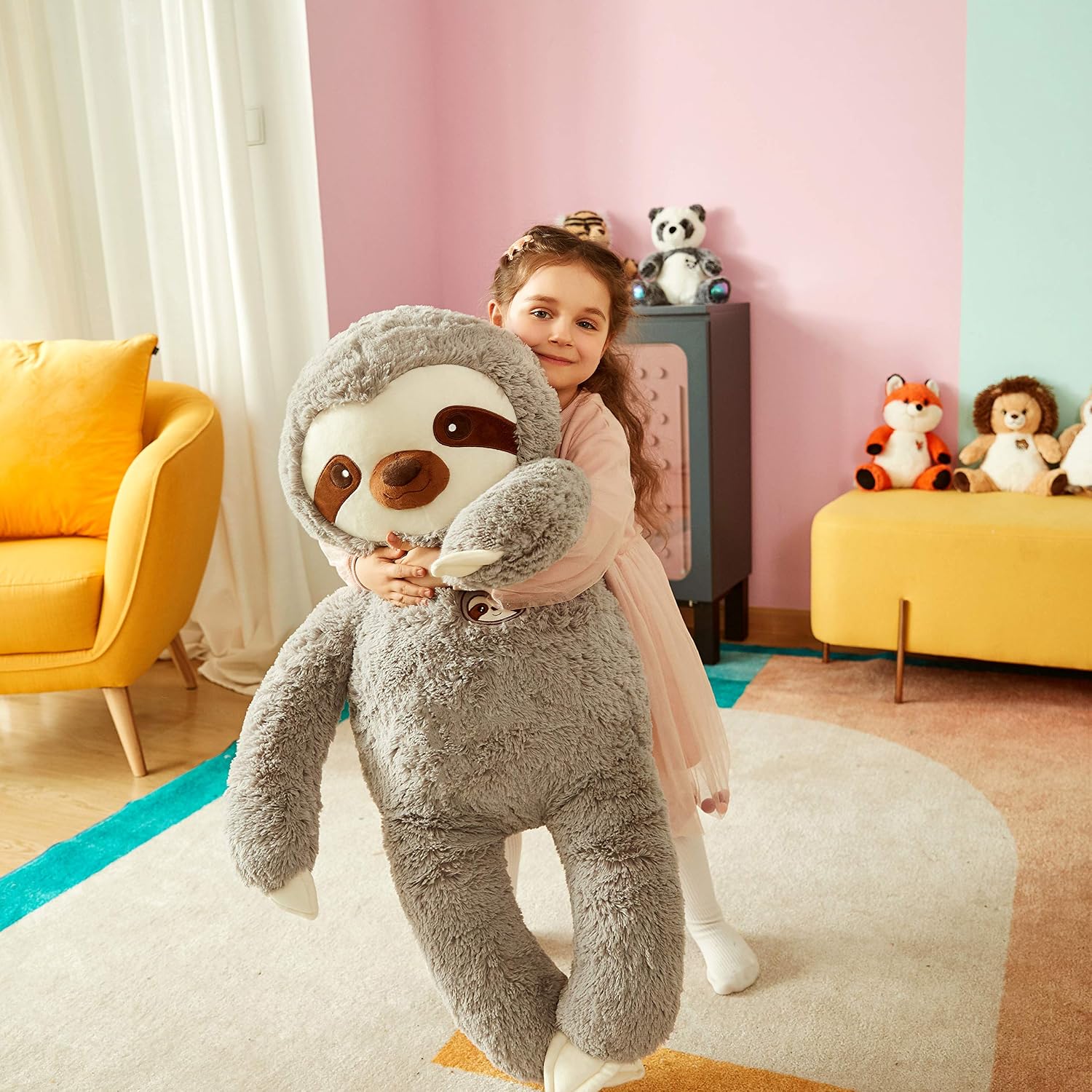 Thumbnail 5 de IKASA Large Sloth Soft Stuffed Animal (Grey) – 78cm plush bradypode toy