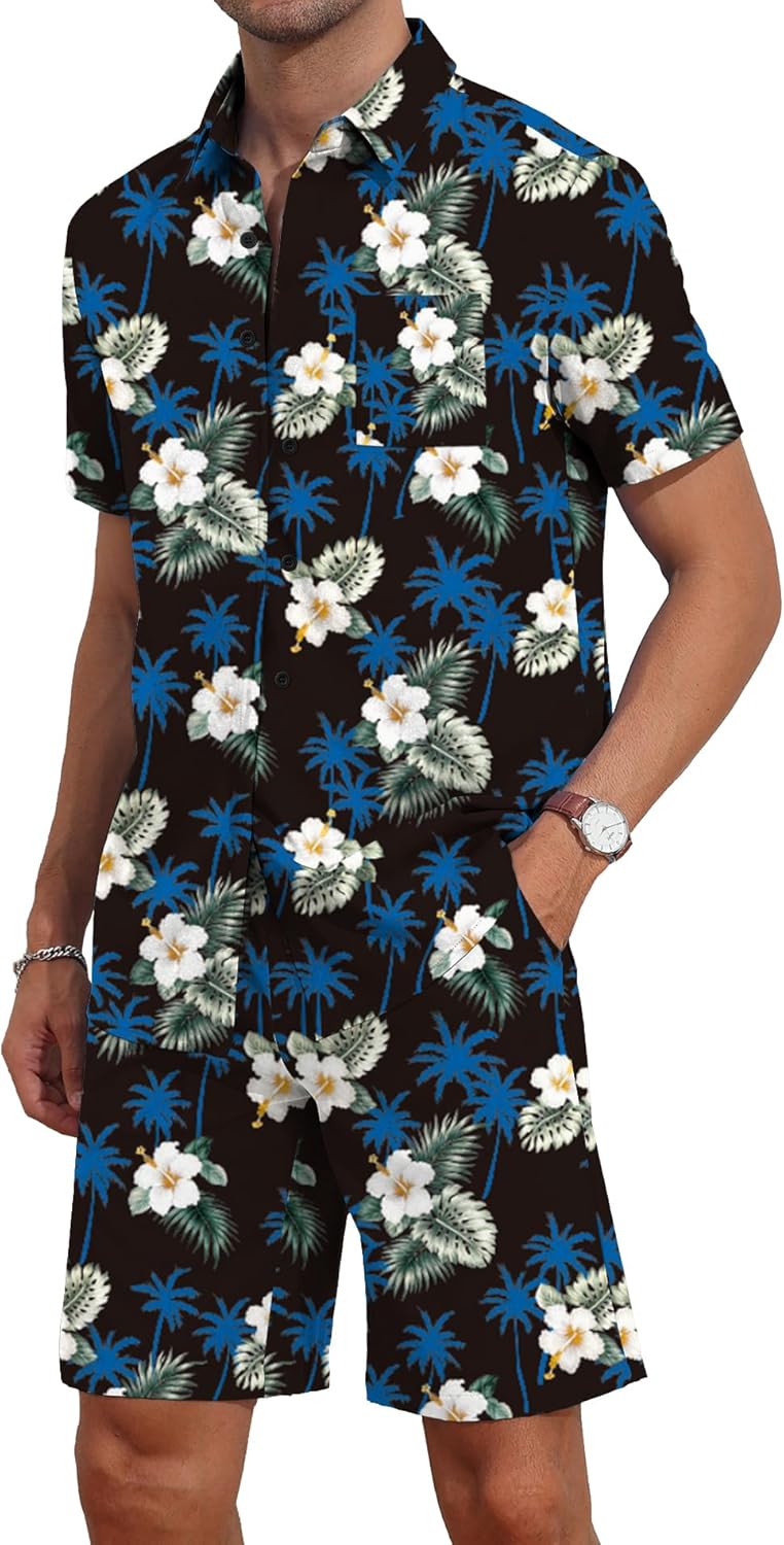 Thumbnail 1 de AIYINO Mens Hawaiian Shirt and Shorts Set – Casual Summer Beachwear