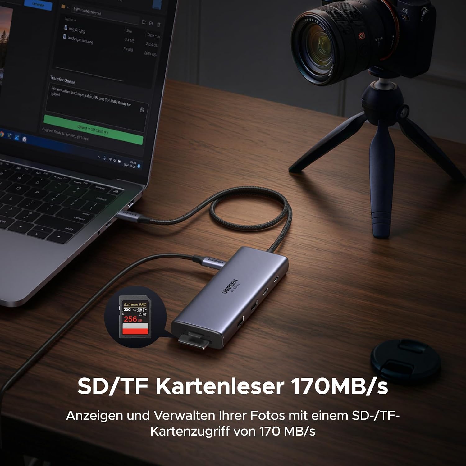 Detalle 2 de UGREEN Revodok USB C Hub: Dual HDMI, SD/TF-Kartenleser und 100 W PD – kompakt, flexibel und zuverlässig