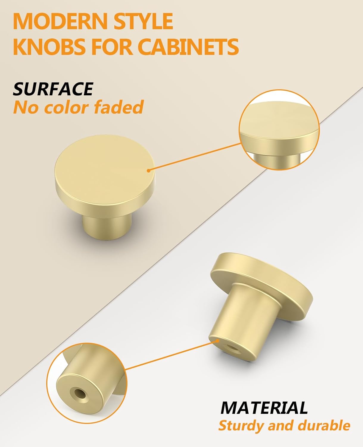 Detalle de Amerdeco 10 Pack Gold Cabinet Knobs – 1.2 Inch Round, Single Hole Drawer Pulls
