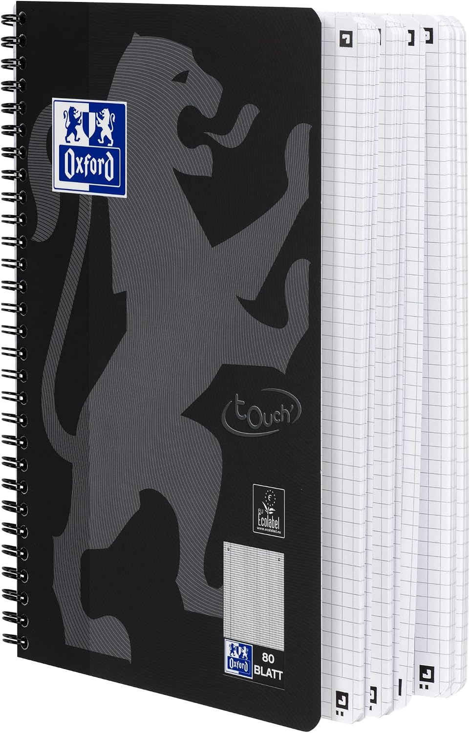 Detalle de Oxford Touch Collegeblock B5: 5er Pack kariert mit Rand, 160 Seiten, sortiert