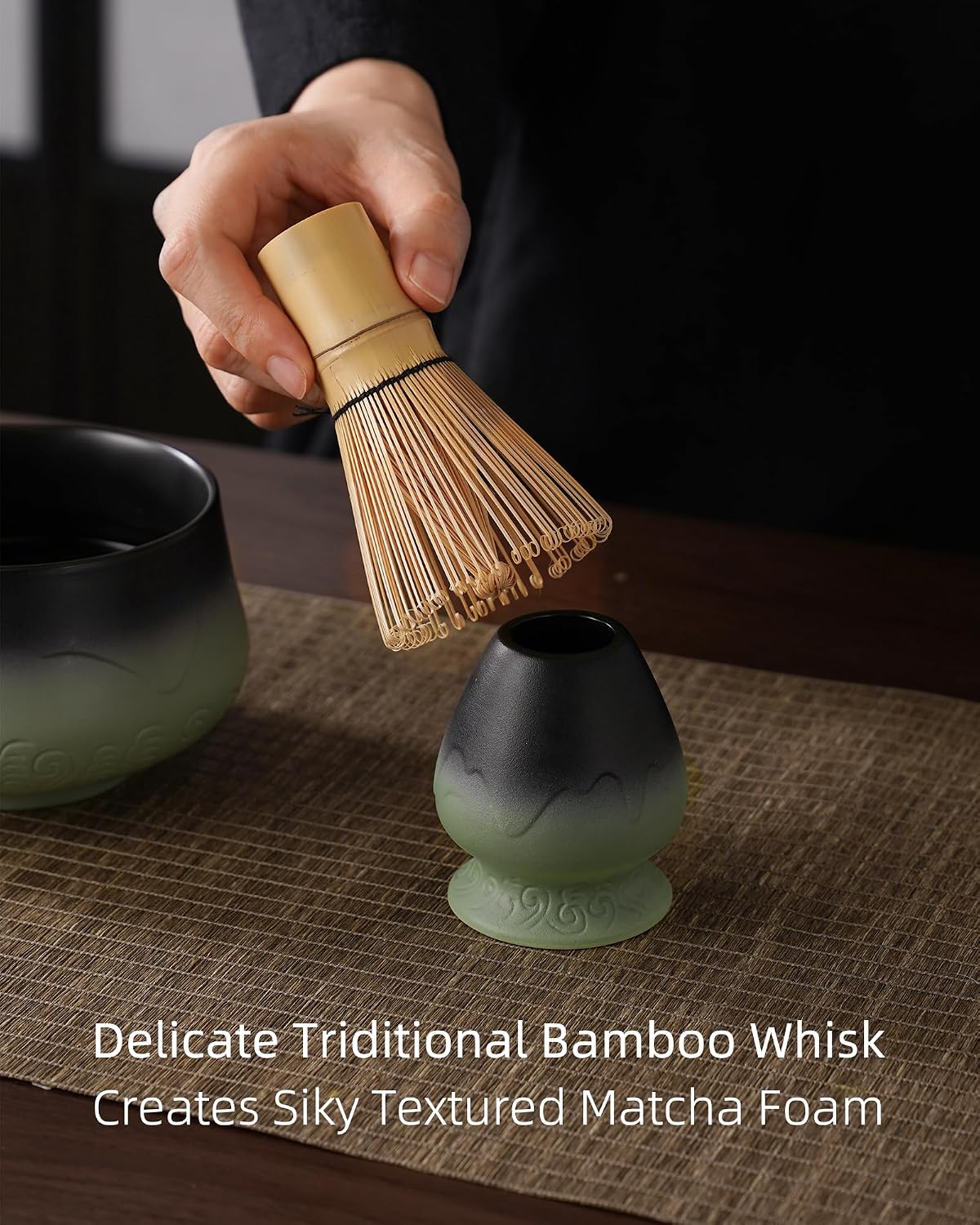 Thumbnail 6 de ZENS Matcha Tea Set with Bamboo Whisk (5pc) – Sage Green Ceramic Bowl, Chasen Holder, Scoop & Towel