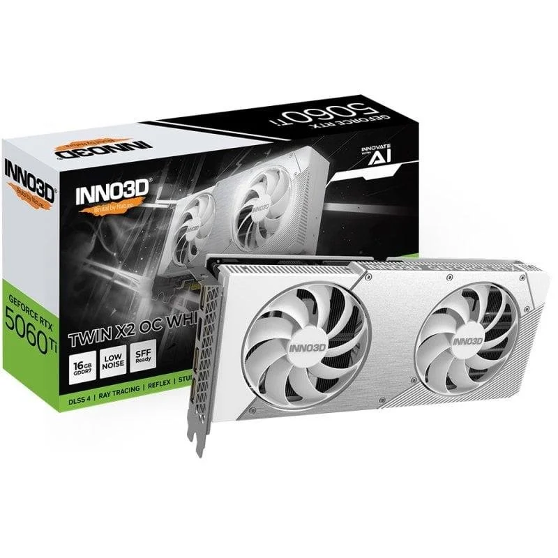 Detalle de INNO3D GeForce RTX 5060 Ti TWIN X2 OC 16GB GDDR7 Reflex 2 RTX AI DLSS4 Blanca