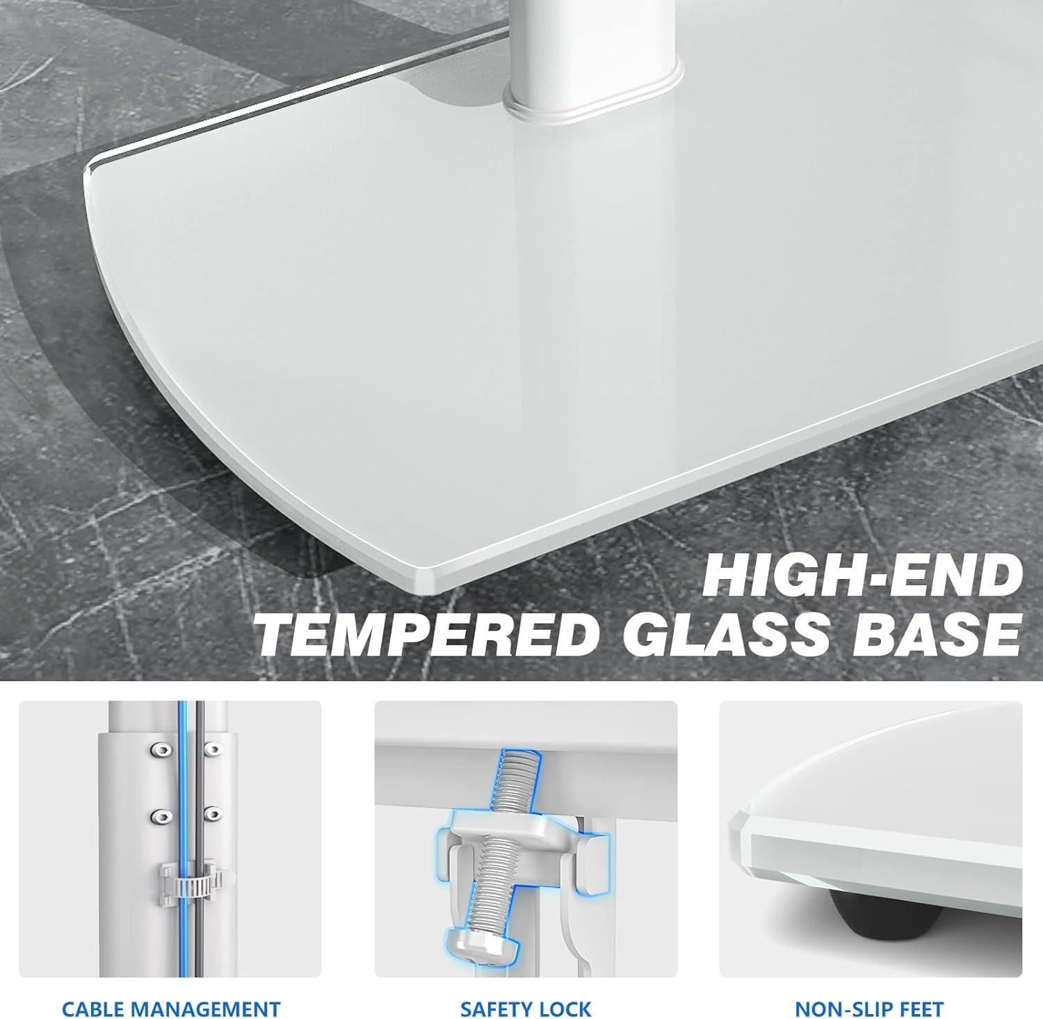 Thumbnail 2 de RFIVER Support TV sur pied avec piédestal en verre trempé pivotant, hauteur réglable (32 à 65 pouces, VESA jusqu’à 400x400)