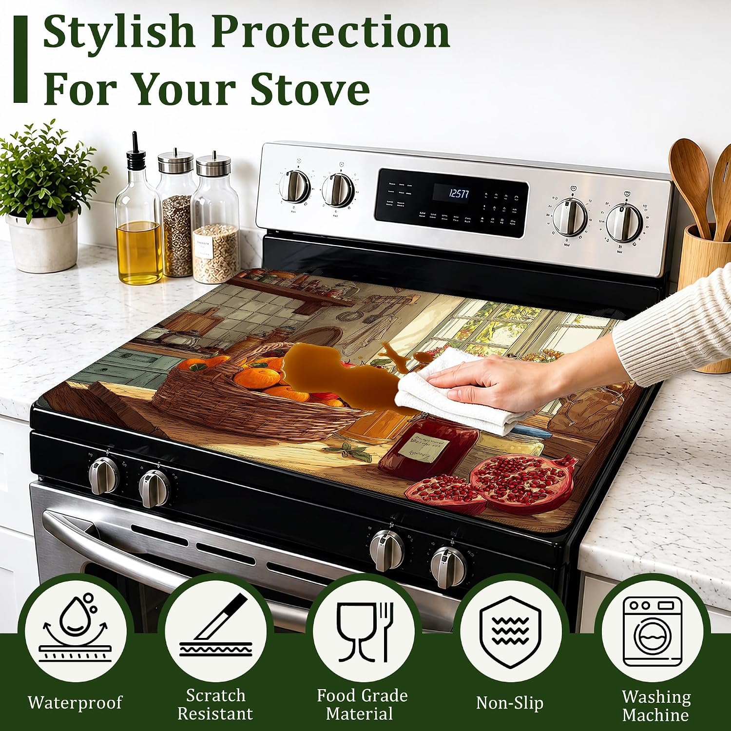 Thumbnail 4 de Qvvhorx QVV-SC-123 Stove Top Cover, 28.5" × 20.5", Farmhouse Print