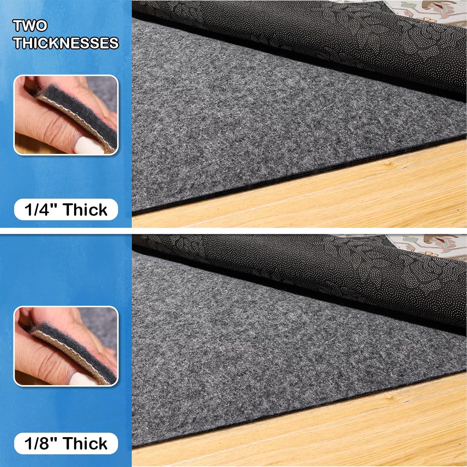 Thumbnail 2 de Non-Slip Rug Pads 8 x 10 ft Waterproof Felt + TPR Non-Skid Rug Pad for All Floors