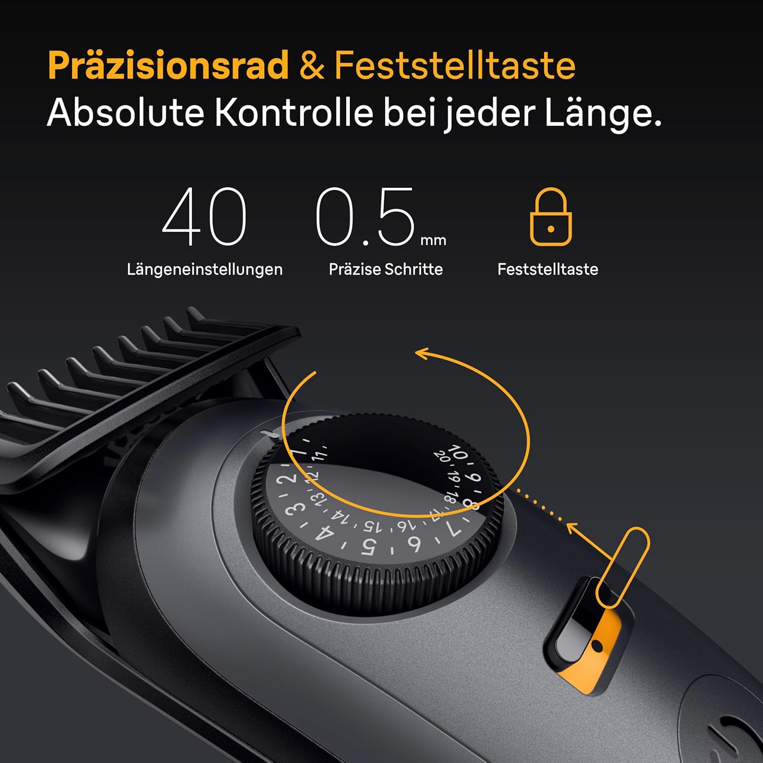 Detalle de Braun Barttrimmer Series 5 BT5565 Grau – elektrischer Bartschneider mit 9 Zubehörteilen, 40 Längen und wasserdicht