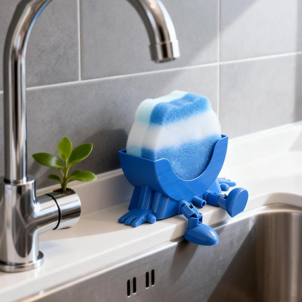 Detalle 2 de BRTNUP Cute Hanging Sponge Holder with Drainage (3D Printed, Yellow) for Kitchen Sink Organisation
