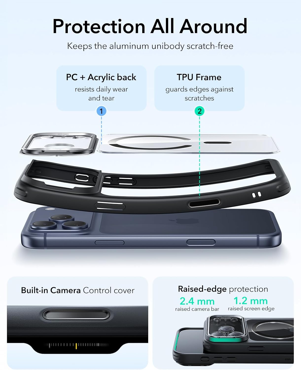 Detalle de ESR Hülle für iPhone 17 Pro Max mit Kamerasteuerung, MagSafe & verstecktem Ständer – Classic Serie, klares Schwarz