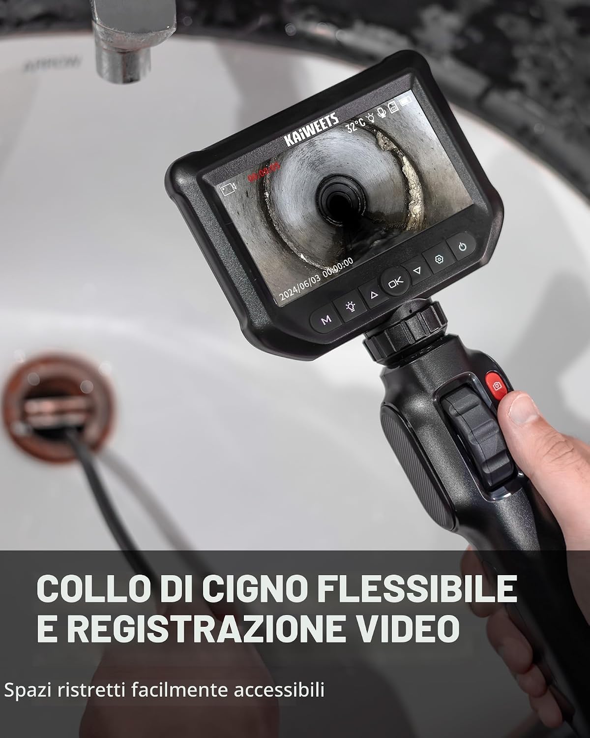 Thumbnail 5 de KAIWEETS Endoscopio con Schermo 4,3'' IPS 1080P: rotazione a 210°, IP67 e LED regolabili