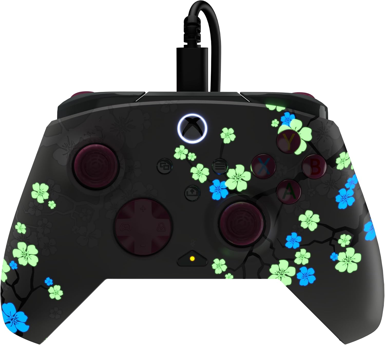 Detalle de Turtle Beach Rematch Advanced Cherry Blossom — Manette filaire sous licence Xbox avec éclairage phosphorescent et contrôle via Control Hub
